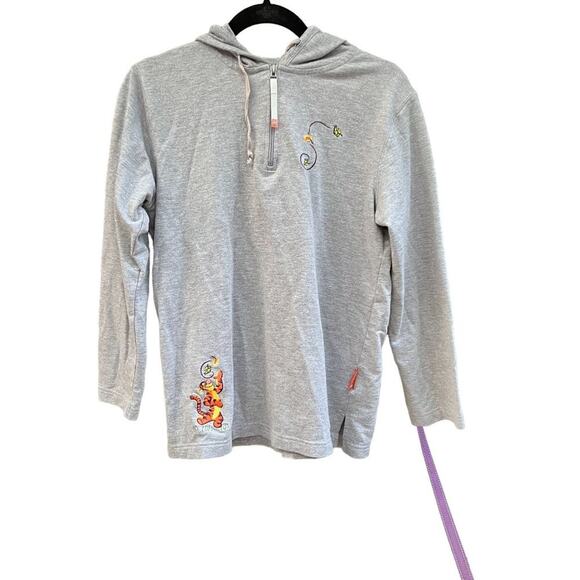 Vintage Y2K Tigger 1/4 Zip Lightweight Grey Sweatshirt Embroidered Womens Medium - Picture 1 of 6